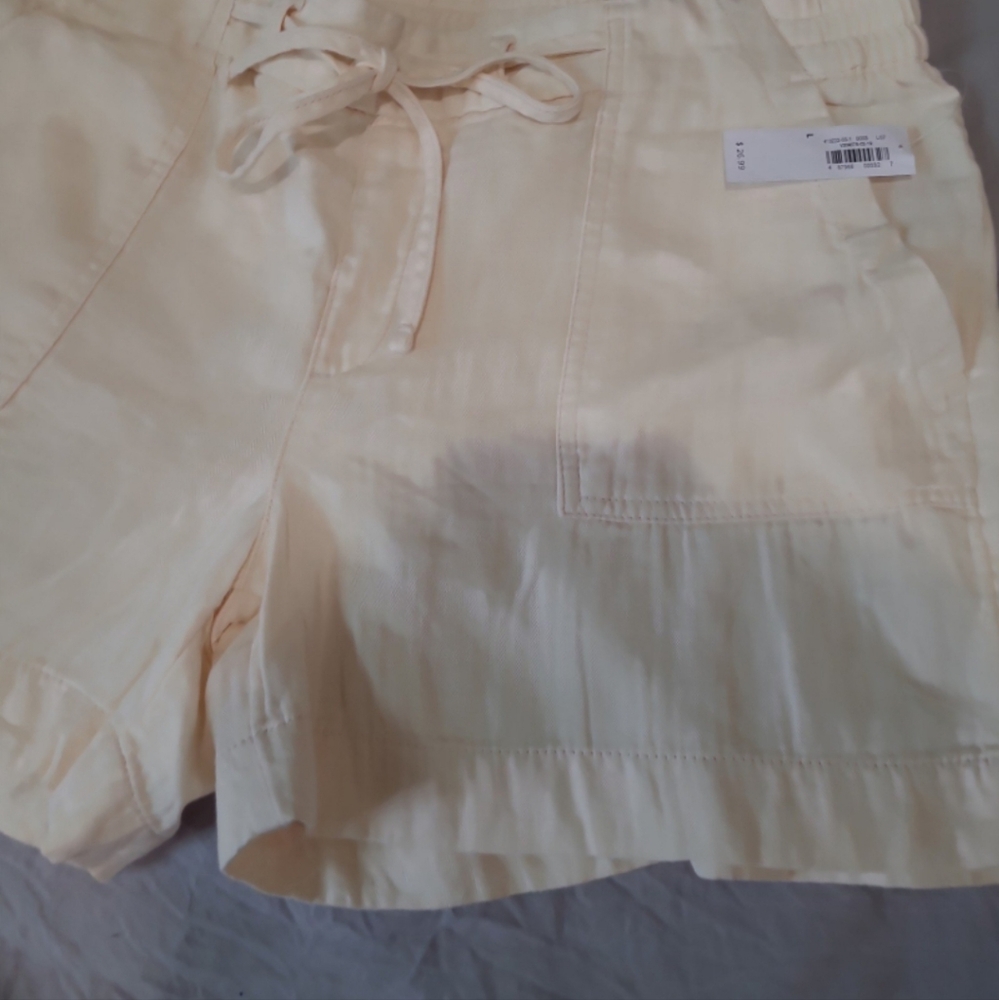 NWT Old Navy Women's SZ LG. BEIGE PULLON    cotton shorts w/pockets tie casual‎ - Picture 3 of 9